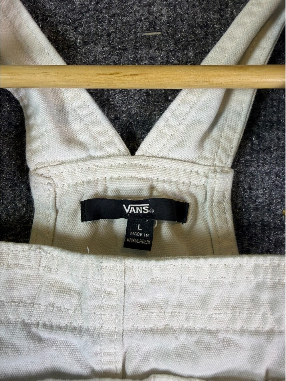 Vans Womens White Denim Overall Shortalls Size Large Off White Canvas Shortalls - Picture 3 of 7